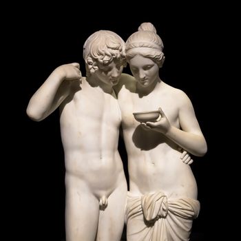 Milan, ITALY - June 2020. Bertel Thorvaldsen's masterpiece Cupid and Psyche (Amore e Psiche, 1861), symbol of eternal love.