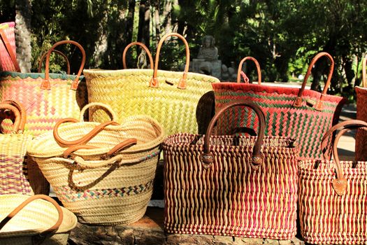 Traditional craft hemp baskets and handbags for sale in Elche, Spain