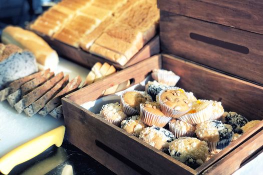 Different kind of craft bread in morning breakfast