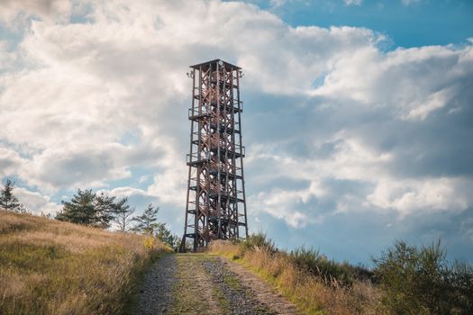 Observation deck lookout tower called Milada near Orlik dam in evening light