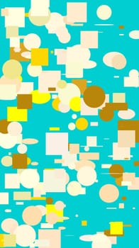 Abstract minimalist yellow illustration with circle and ellipses squares and rectangles and dark turquoise background