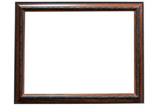 Wooden picture frame isolated on white background.