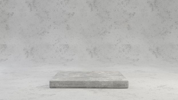 Concrete pedestal isolated on grey cement background. 3d rendered minimalistic abstract background concept for product placement. Minimal design mockup.