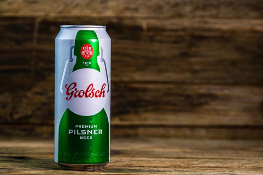 Grolsch Premium Pilsner - Grolsch Premium Lager, is the flagship beer of Dutch Grolsch Brewery. Studio photo shoot in Bucharest, Romania, 2020