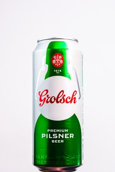 Grolsch Premium Pilsner - Grolsch Premium Lager, is the flagship beer of Dutch Grolsch Brewery. Studio photo shoot in Bucharest, Romania, 2020