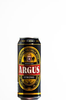 Argus Premium Lager beer. Lild supermarket own brand beer. Studio photo shoot in Bucharest, Romania, 2020