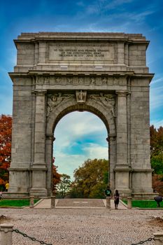The National Memorial Arch at Valley Forge National Historical Park on a Clear Autumn Day