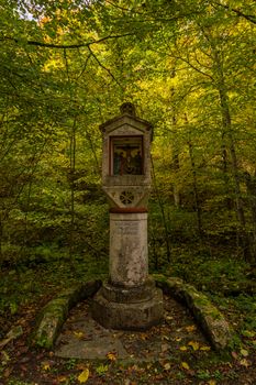 Holy Way of the Cross to the Lourdes Grotto, a pilgrimage site to the Chapel of the Mariengrotte in the Liebfrauental in the Danube Valley near Beuron