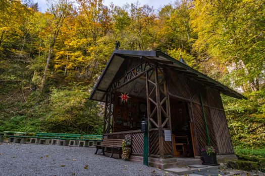 Holy Way of the Cross to the Lourdes Grotto, a pilgrimage site to the Chapel of the Mariengrotte in the Liebfrauental in the Danube Valley near Beuron