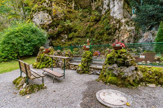 Holy Way of the Cross to the Lourdes Grotto, a pilgrimage site to the Chapel of the Mariengrotte in the Liebfrauental in the Danube Valley near Beuron