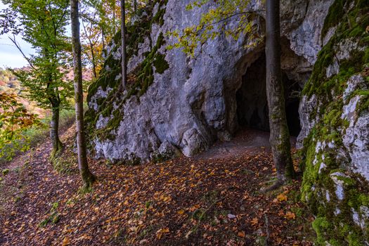 The Sperberloch at the Jagerhaus a cave in the Danube valley near Beuron in the Sigmaringen district