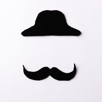 Black mustache, studio shot isolated on white background, Prostate cancer awareness month, Fathers day, minimal November moustache concept