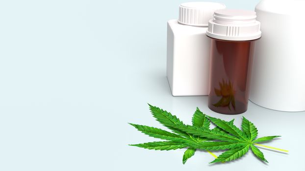 Marijuana leaf  and Medicine bottle for medical content 3d rendering.
