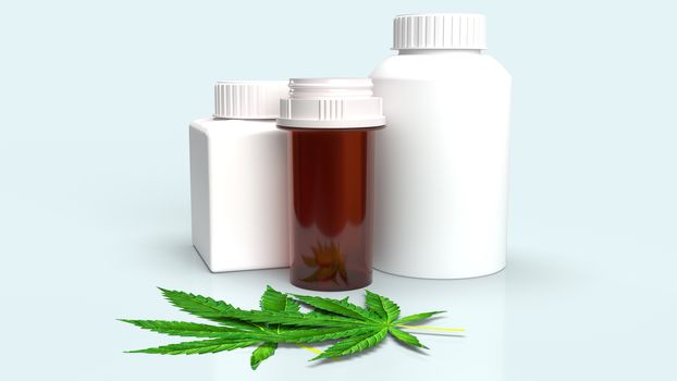 Marijuana leaf  and Medicine bottle for medical content 3d rendering.
