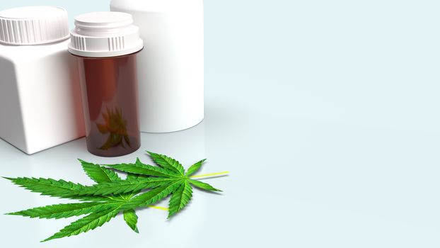 Marijuana leaf  and Medicine bottle for medical content 3d rendering.
