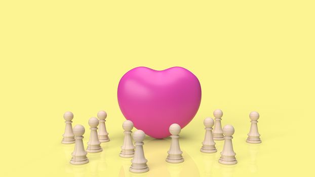pink heart and wood chess  for empathy content 3d rendering.
