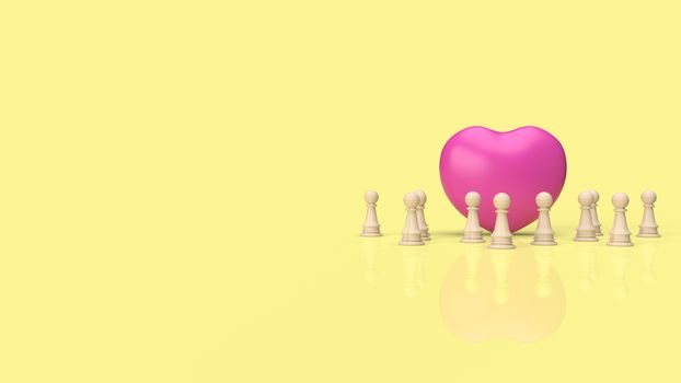 pink heart and wood chess  for empathy content 3d rendering.
