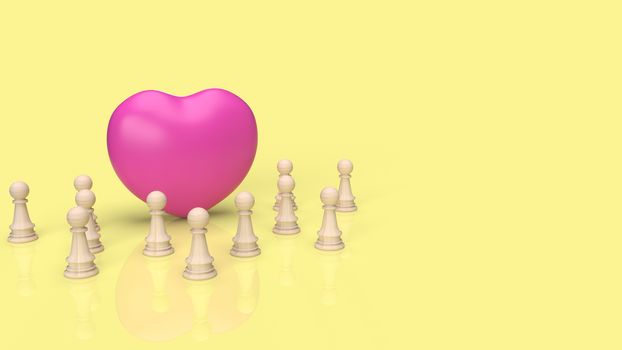 pink heart and wood chess  for empathy content 3d rendering.
