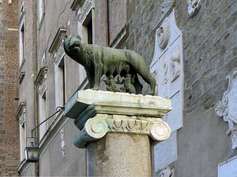 Sculpture of a mother-wolf feeding Romulus and Remus, Rome, Italy