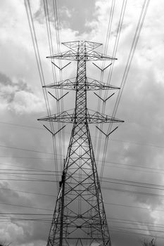 Electricity post on blue sky background.