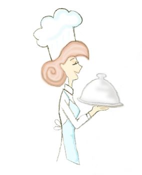 Cartoon Waitress Holding a Dish - isolated doodle illustration