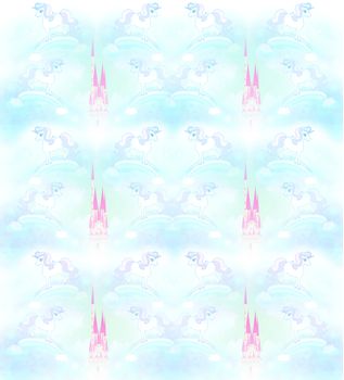pastel pattern with unicorns and castles