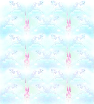 pastel pattern with unicorns and castles