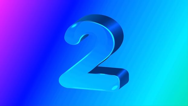 Digital number 2, 3D - illustration with spectacular orange, magenta and blue background. For your artwork, illustrations and projects.