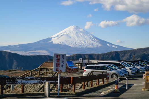 On a clear day in the winter near Mount Fuji in Japan.