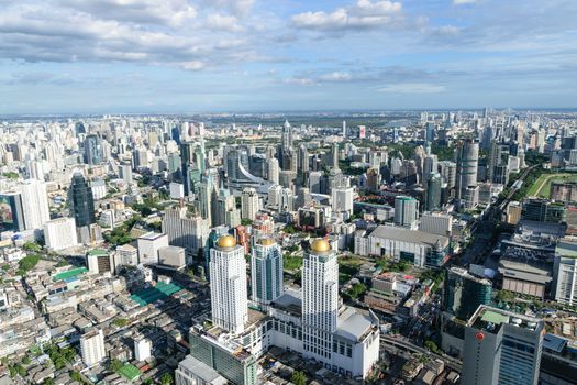 Bangkok Thailand expressway and skyline aerial view.