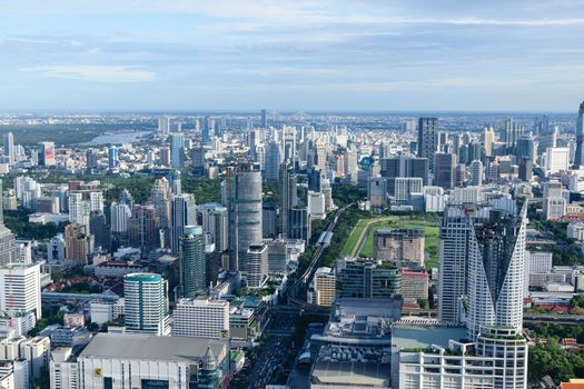 Bangkok Thailand expressway and skyline aerial view.