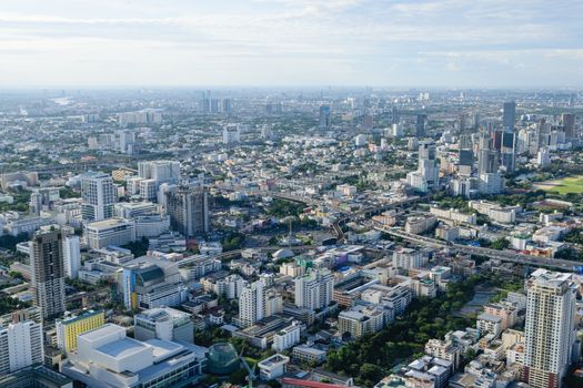 Bangkok Thailand expressway and skyline aerial view.