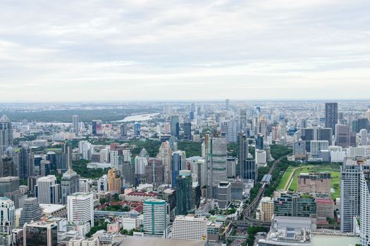 Bangkok Thailand expressway and skyline aerial view.