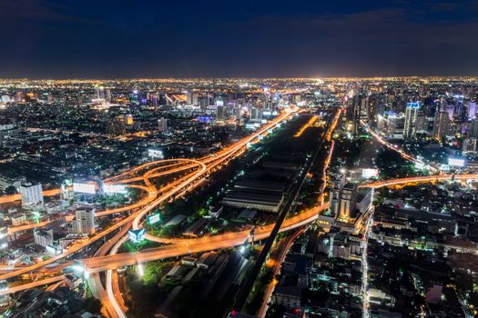 Bangkok Thailand expressway and skyline aerial view.