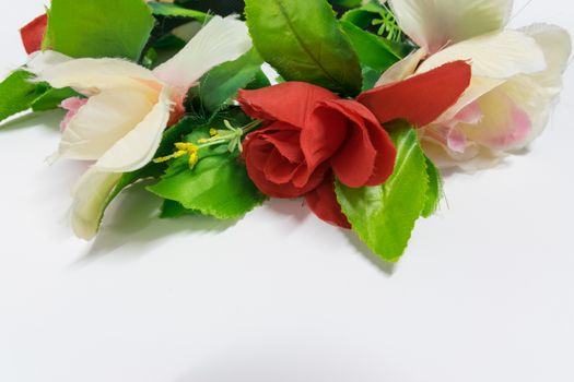 Colorful flower garland with white background.