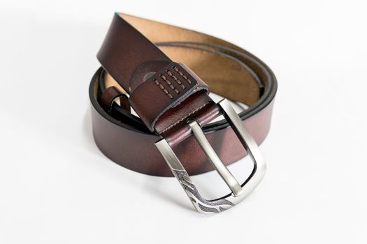 Toe brown leather belt for men.