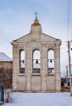 Mykulyntsi, Ukraine 01.06.2020. 18th century Baroque Trinity Church in Mykulyntsi village, Ternopil region of Ukraine, on a winter day