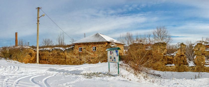 Mykulyntsi, Ukraine 01.06.2020. The ruins of the old castle in the village of Mykulyntsi, Ternopil region of Ukraine, on a winter day