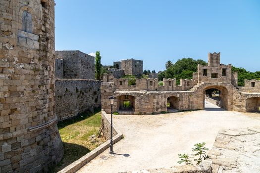 Part of the antique city wall  in the old town of Rhodes city on Greek island Rhodes