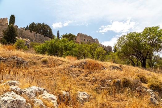 View at the acropolis of Lindos on Greek island Rhodes on a sunny day in spring