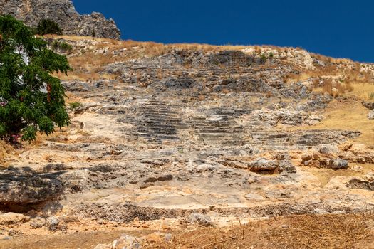 Ancient amphitheater excavations in Lindos on Greek island Rhodes