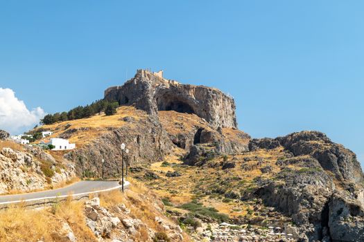 View at the acropolis of Lindos on Greek island Rhodes on a sunny day in spring