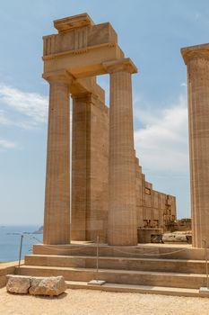 Ruins of the acropolis of Lindos on Rhodes island, Greece on a sunny day in spring