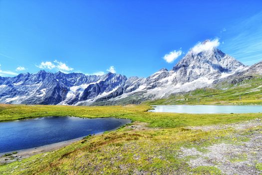 The Matterhorn seen from the Tramail lakes, above Cervinia in the Aosta valley