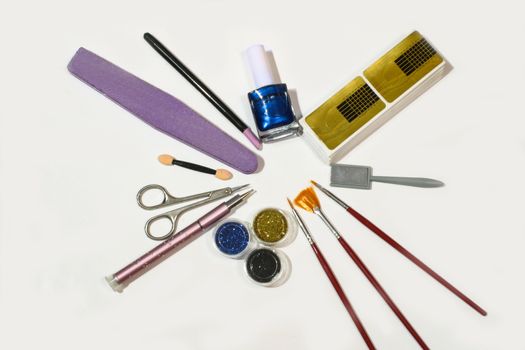 Tools for creating manicure, and nails design, the concept of beauty, nails care. Salon Banner on the White Background