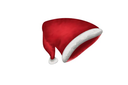 Holiday Santa Claus costume. Cartoon design style. Merry Christmas cap icon, symbol, design, festive decorative element. Winter time concept. Stock illustration