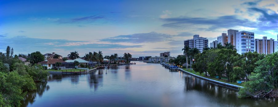 Sunset over Wiggins Pass in Naples, Florida.