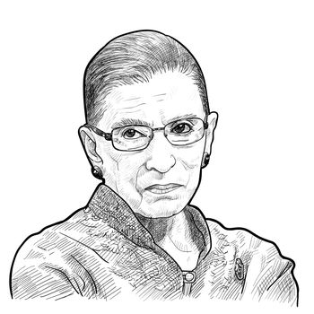 November 01, 2020 Drawing portrait of United States Supreme Court Justice, Ruth Bader Ginsburg isolated on white background. vector illustration.