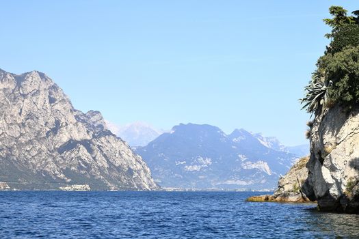 The view towards the north of Lake Garda from Malcesine.  Malcesine is a resort town on the edge of Lake Garda in North East Italy.