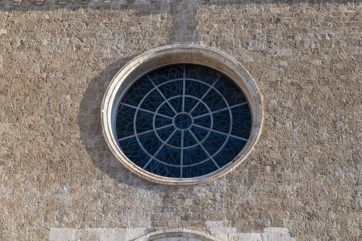 terni,italy september 01 2020:rose window of the church of San Franceso in Terni